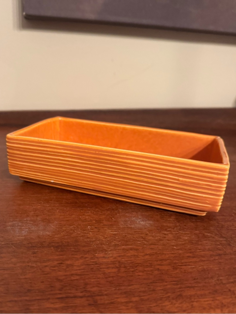 McCoy Pottery Low Planter 5022 Orange Rectangle Ceramic Dish, Glossy Finish, USA